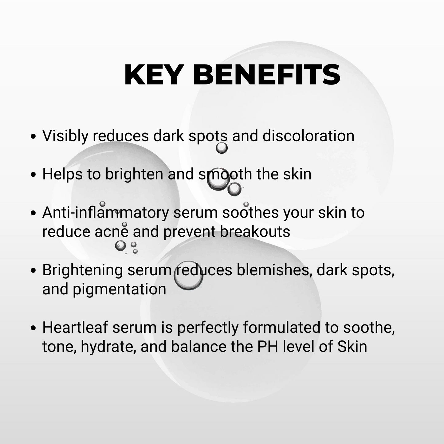 Key benefits of a skin serum with text on a white background